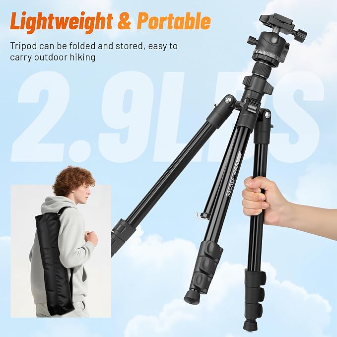 JOILCAN 66" Camera Tripod, Lightweight Travel Tripod - Image 4