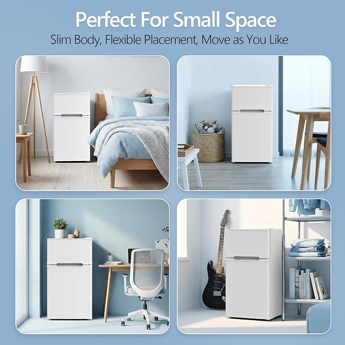 Electactic 2.5 Cu.Ft Mini Fridge with Freezer, Double-Door Compact Refrigerator, Adjustable Glass Shelves, Mechanical Thermostat & Leveling Feet, Space-Saving for Apartment/Dorm/Office, White - Image 6