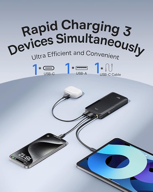Baseus Portable Charger, 10000mAh Fast Charging Power Bank, 22.5W PD3.0 QC3.0 Battery Pack Built-in USB C Braided Cable, Travel Essentials for iPhone 17 16 15, iPad, S25/S24, Indoor/Outdoor - Image 4