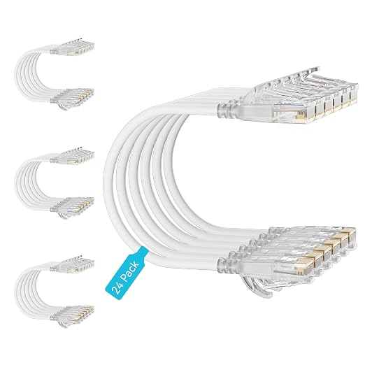 Cat6 Slim Patch Cables 1 Feet 24-Pack White, Cat6a Patch Cables 10Gbps 550MHz by Unknown