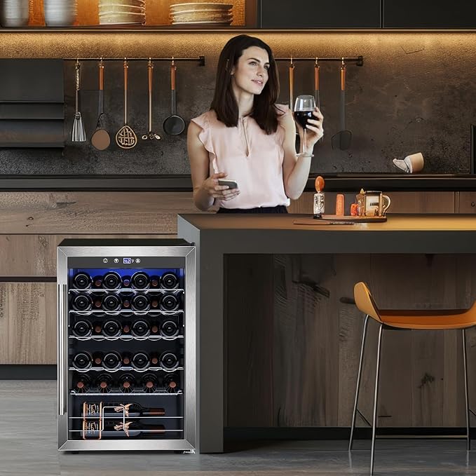 Electactic 4.4 Cu.ft Wine Cooler Refrigerator, 37 Bottle Freestanding Cabinet Wine Cellars, Wine Fridge with Glass Door for Home Use, Protecting Your Reds, Silver - Image 5
