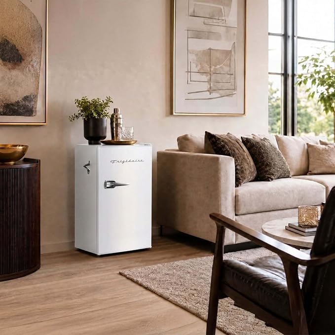 Frigidaire Retro Compact Fridge with Chiller, 3.2 cu ft Countertop Fridge with Built-In Bottle Opener, Compact Refrigerator for Office, Bedroom, Dorm Room or Cabin - 18.7"D x 19.01"W x 33.27"H (White) - Image 11