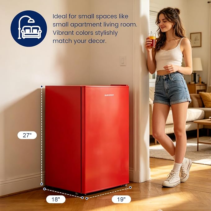 2.6 Cu Ft Small Fridge with Freezer for Office Red | Mini Refrigerator for Dorm Bedroom, Compact Fridge, Energy-efficient, Low Noise - Image 3