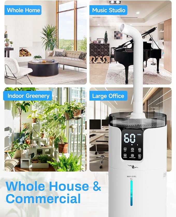 16L Smart Humidifier large room, Whole house Humidifier for Home 1500 sq.ft with APP/Voice/Remote Control, Ultrasonic Cool Mist Humidifiers for Bedroom, Plants, office with Tube, White - Image 8