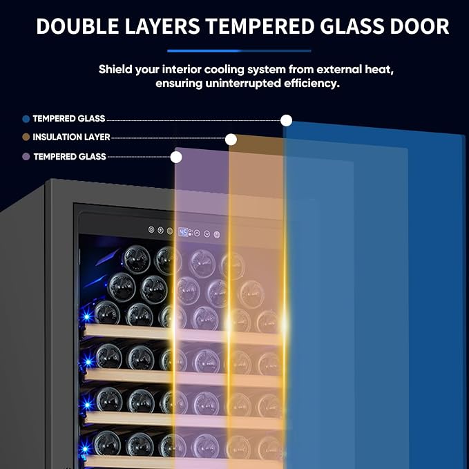 200 Bottle Upgrade Wine Cooler Refrigerator - 24 Inch Large Capacity Wine Fridge Built-In Freestanding, with Quiet Compressor, Professional Temperature Control & Wine Cellar - Black - Image 7