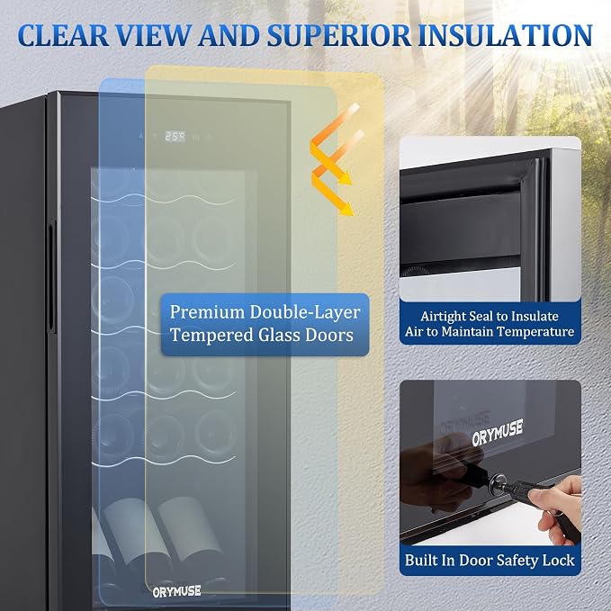 18 Bottle Compressor Wine Cooler Refrigerator with Lock, Freestanding Wine Fridge, 41°F-64°F Digital Temperature Control, Large Wine Cellar for Red, White, Champagne, and Sparkling Wine – Black - Image 6