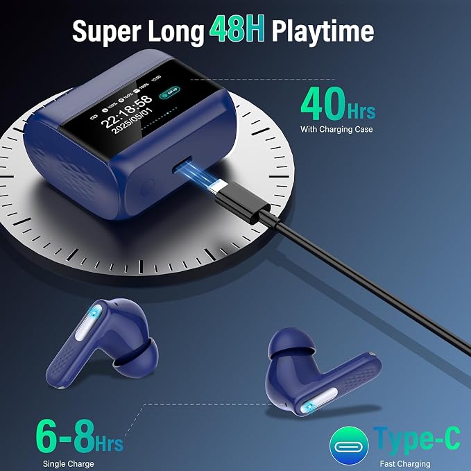Wireless Earbuds, Touch Screen Case, ANC/ENC Noise Cancelling, 48H, Blue | Touch Screen Controls, 5 EQ Modes, Bluetooth 5.4, HiFi Stereo, Transparency Mode, IPX7 Waterproof, All-Day Comfor - Image 6