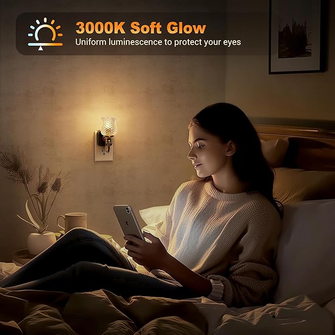 JandCase Night Light, 2 Pack Glass Night Lights Plug into Wall, Dimmable Floral - Image 5