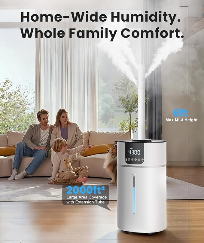 AreShark 4.2 Gal/16L Humidifier Large Room, Cool Warm Mist 2000ft² Whole House Air Humidifiers for Bedroom, Plants, Adults, 60H Runtime, Humidity Setting, Easy to Clean, Top Fill, Extension Tube - Image 2