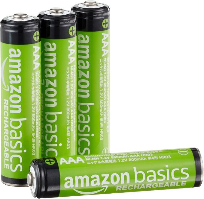 Amazon Basics 4-Pack Rechargeable AAA NiMH Batteries, 800 mAh, Low by AmazonBasics