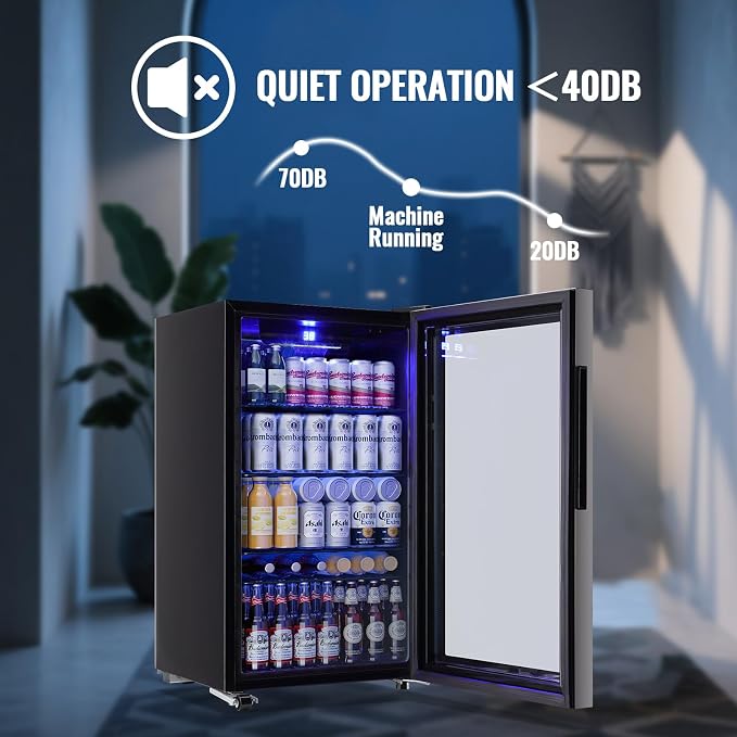 3.5 Cu.ft Beverage Refrigerator Cooler with 125 Can, Mini Fridge with LED Light for Soda Beer or Cans Beverage Temp Digital Display Adjustable Shelves Suit for Home, Office, Dorm - Image 7