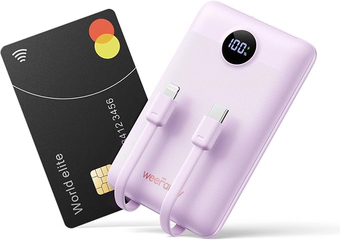 Mini Portable Charger with Built-in Cables 22.5W Fast Charging Power Bank USB-C Small Battery Pack 10000mAh Travel Essential Slim Battery for iPhone 17/16/15/14, Samsung 25/24, and More by WeeFancy