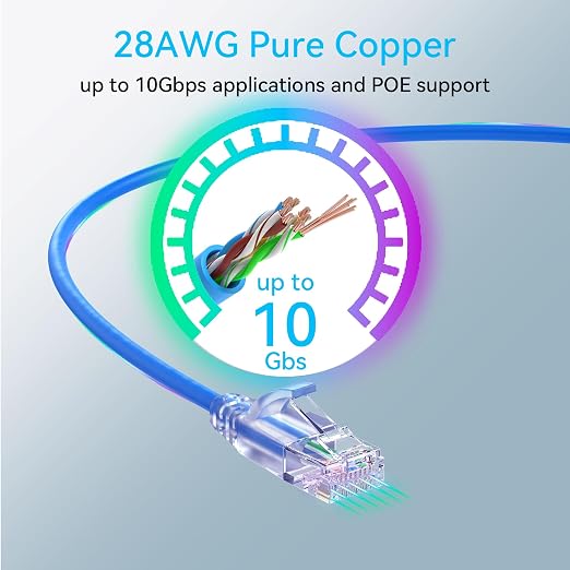 Sokqovt Cat6a Slim Ethernet Cable 1ft, Flexible 10G 550MHZ, 28AWG Pure Copper - Image 5