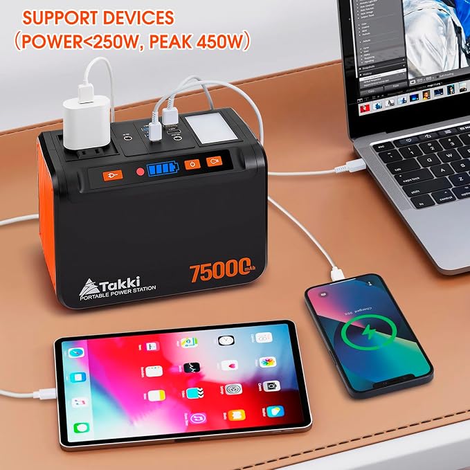 Takki 450W Peak Solar Generator 277Wh Portable Power Station with Solar Panels 40W Included 110V Pure Sine Wave AC Outlet DC USB Ports for Camping CPAP Emergency Tent Outdoor - Image 7