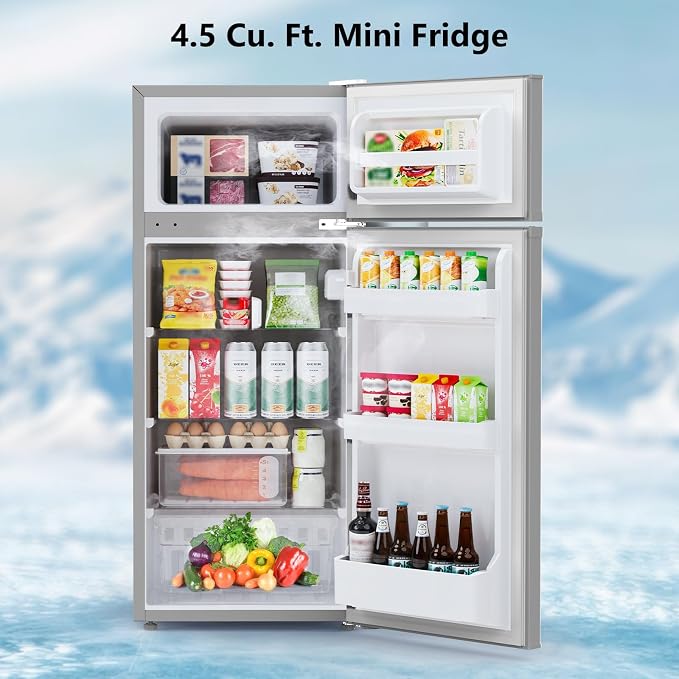 Electactic 4.5 Cu.Ft Mini Fridge with Freezer, 2-Door Compact Refrigerator With 2 Removable Shelves, 3 Level Adjustable Thermostat, Quiet Efficient for Kitchen, Office, Dorm, Apartment-Premium Grey - Image 2