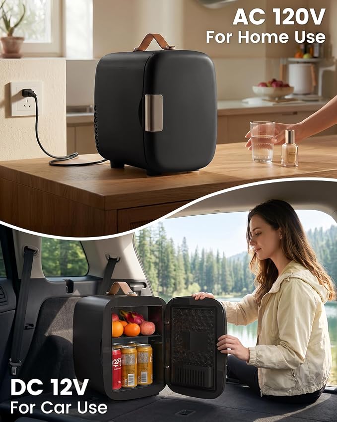 FANSEXPERT Cosmetic Fridge, Portable Mini Fridge for Skincare Food Drinks, 4L/6 Can Electric Plug In Cooler & Warmer, AC/DC Skincare Refrigerator for Bedroom Office Car Dorm (Black) - Image 4