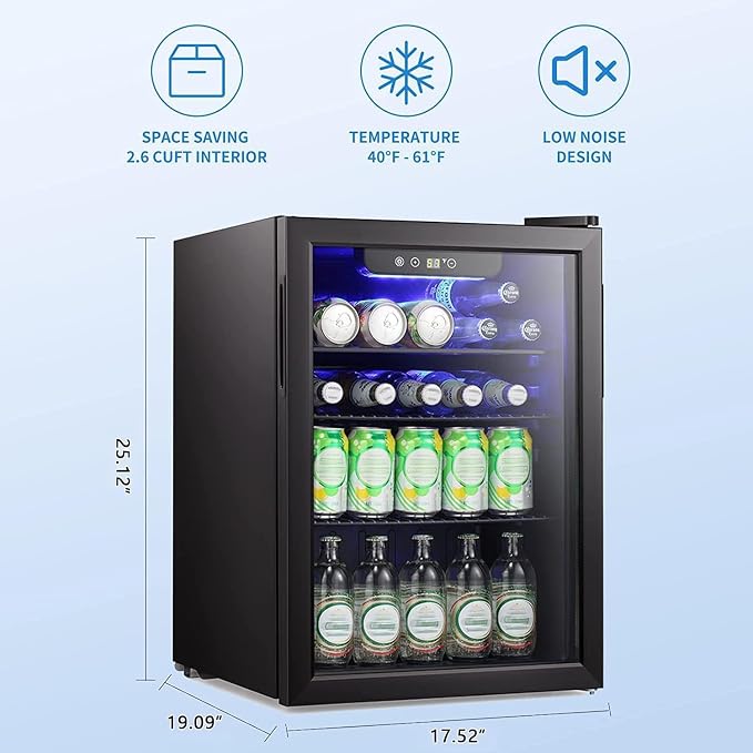Antarctic Star Mini Fridge-95 Can Beverage Refrigerator Wine Cooler Clear Front Glass Door Small Drink Touch Screen for Soda Beer Bar Office Home 2.6 cu.ft | 95 Can Capacity, Clear Front Glass Door, Touch Screen for Soda Beer Bar Office Home - Image 5