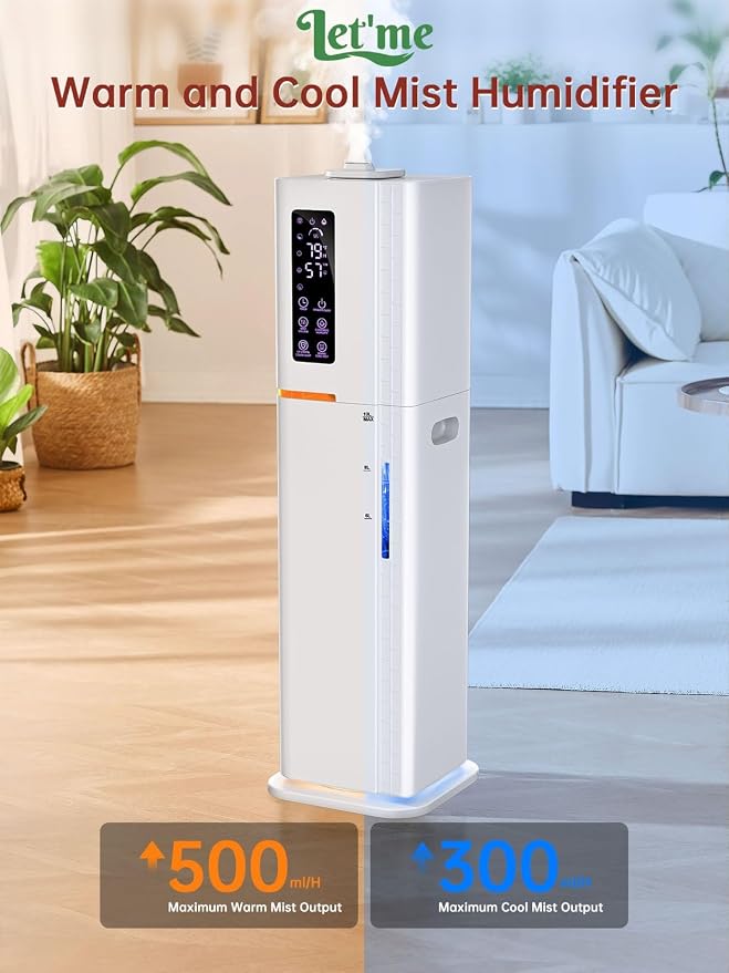 2.64Gal Humidifiers for Bedroom Large Room, Warm and Cool Mist up to 500ft², Top Fill Diffuser Ambient Light, 3 Mist Modes, 24H Timer,35dB Quiet Humidifier for Home Office Plant - Image 3