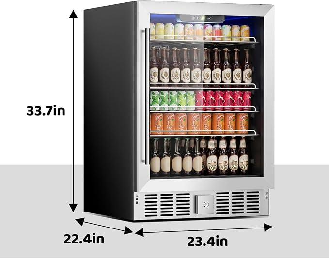 166 Can Mini Fridge - 5.3 Cu.Ft Beverage Refrigerator | Wine Fridge with Reversible Glass Door for Soda Wine Beer, Adjustable Temperature Control for Home Office Bar, Black(40-61 ℉) - Image 2