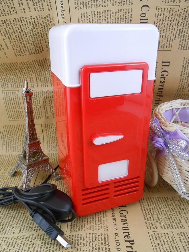 ThreeH New Mini Red USB Fridge Cooler Beverage Drink Cans Cooler/Warmer Refrigerator for Laptop PC Computer Red H-UF05Red - Image 6