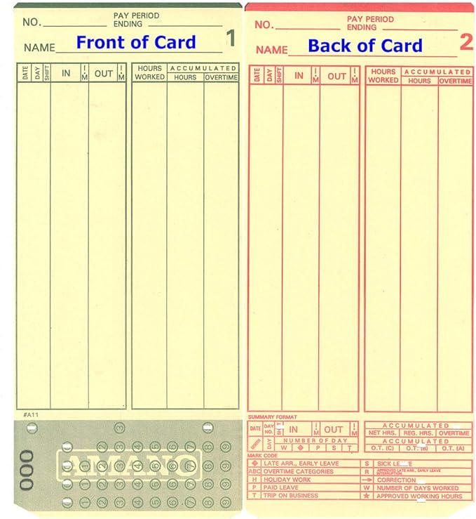 Amano MJR-7000 and MJR-8000 Time Clock Cards, 000-099 Number Series by COMPUMATIC