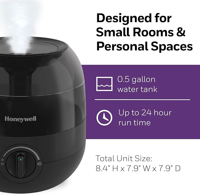 Honeywell Mini Cool Mist humidifier, Easy to Fill and Clean, humidifier for small Bedroom, Kids Rooms, or office. Ultra Quiet Operation and Auto Shut-Off - Black, HUL525B - Image 7