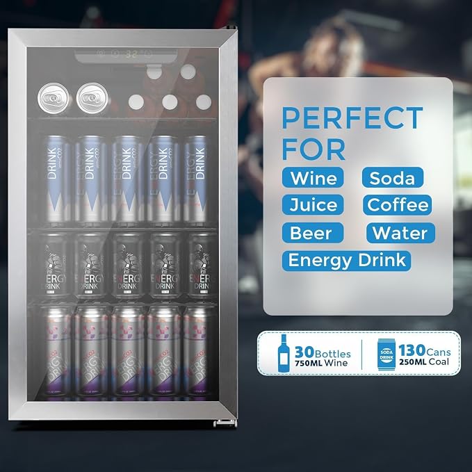 COWSAR Wine Cooler, 26 Bottle 130 Can Beverage Refrigerator, ETL Approved Mini Drink Fridge Clear Glass Door Quiet Compressor Adjust Temp 3.2 Cu.Ft Wine Fridge for Soda Beer - Image 3
