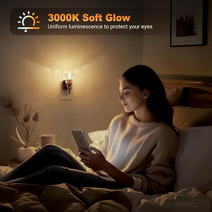 JandCase Night Light, Night Lights Plug into Wall, Dimmable Floral Glass LED - Image 5