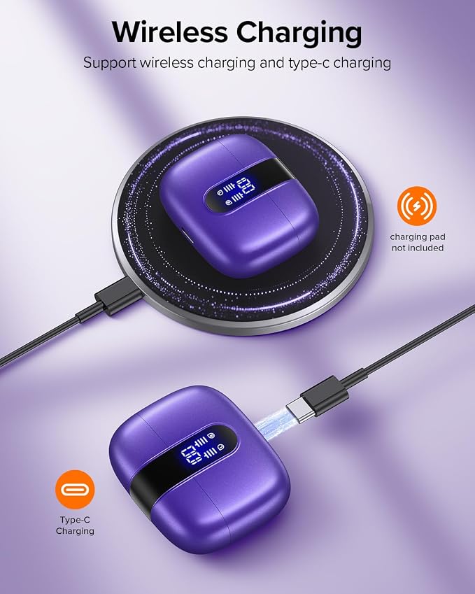 TAGRY Bluetooth Headphones True Wireless Earbuds 60H Playback LED Power Display Earphones with Wireless Charging Case IPX5 Waterproof in-Ear Ear buds with Mic for TV Smart Phone Laptop Computer Sports - Image 4