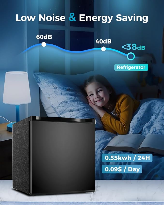 Feelfunn Mini Fridge with Freezer - 1.7 Cu.Ft Single Door Mini Refrigerator with Adjustable Thermostat, Energy Saving, Low Noise, Small Fridge for Bedroom, Office, Dorm, Apartment, Classroom - Black - Image 4