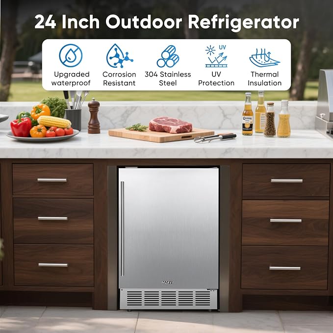 24 Inch Outdoor Beverage Refrigerator, Stainless Steel Outdoor Fridge 180 Can Under Counter Built-in/Freestanding, Waterproof, Fast Cooling, Low Noise - Outdoor Refrigerator for Home and Patio - Image 5