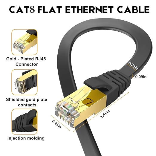 Ercielook CAT8 Ethernet Cable 50 ft High Speed, Shielded Flat Internet Cable - Image 2