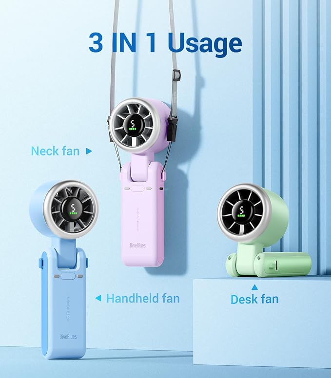 Diveblues Portable Handheld Turbo Fan, 5 Gear Wind, Battery Operated, Up to 12 Working Hours, 3 IN 1 Hand Fan with Air Turbo Tech Cooling Fan for Outdoor Activities, Travel, Working - Image 3