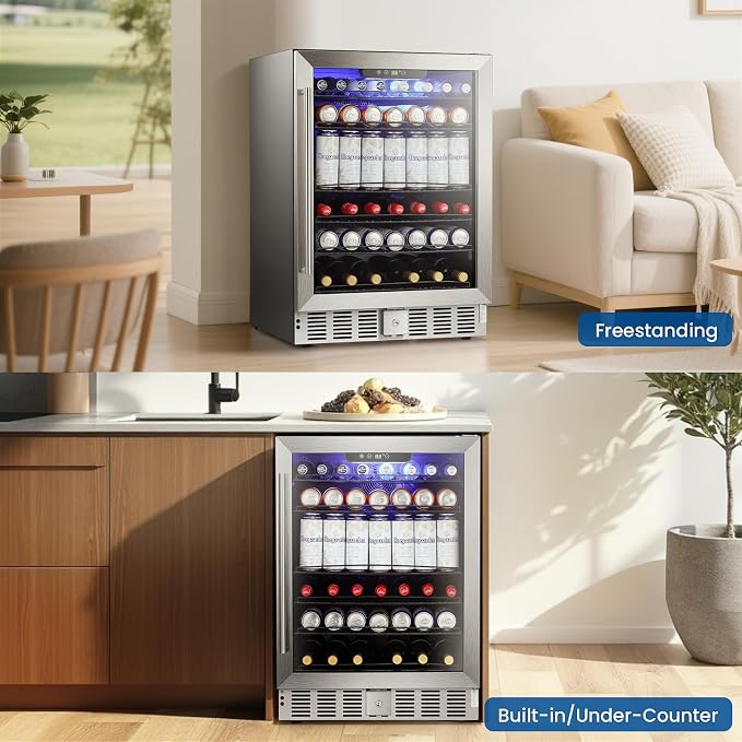 Antarctic Star 166 Can Beverage Refrigerator Cooler, 5.1 Cu.Ft Mini Fridge with Safety Lock, Beverage Cooler with Glass Door/LED Light/Adjustable Removable Shelves for Home/Office/Bar(Stainless Steel) - Image 6