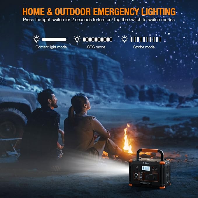 Portable Power Station 500W(Peak 1000W), 519Wh Outdoor Solar Generator Backup Battery Pack with 2 110V AC Outlets, 500W 10-Port Powerhouse for RV/Van Camping Fishing Climbing Road Trip Home Emergency - Image 6