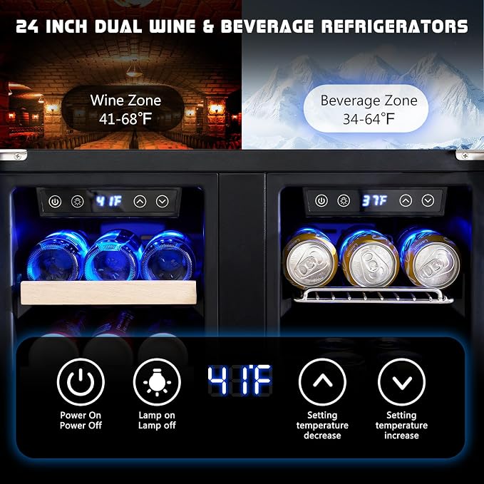 Albott 24 Inch Dual Zone Beverage Refrigerator, Glass Door Wine Cooler | Freestanding/Under Counter Wine and Beer Fridge, Holds 20 Bottles & 78 Cans, Ideal for Kitchen, Bar, Office, 34-64℉ & 41-68℉ - Image 2