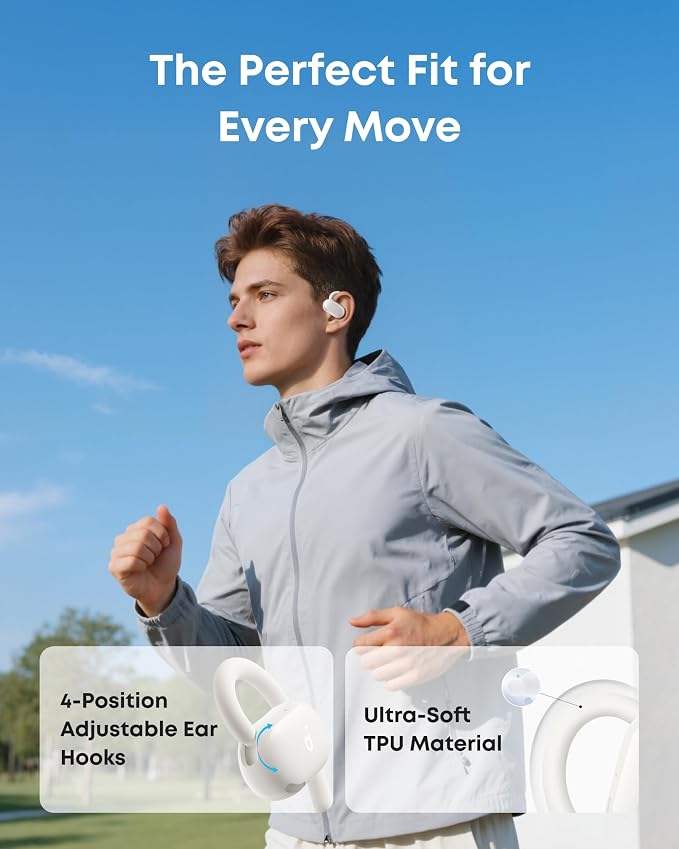 Soundcore V20i by Anker Open Ear Earbuds, Open Ear Headphones True Wireless | Adjustable Hooks, Ultra-Comfort, Snug Fit, Power Sound, Clear Calls, IP55, 36H Playtime, Bluetooth 5.4, Multipoint Connection - Image 4
