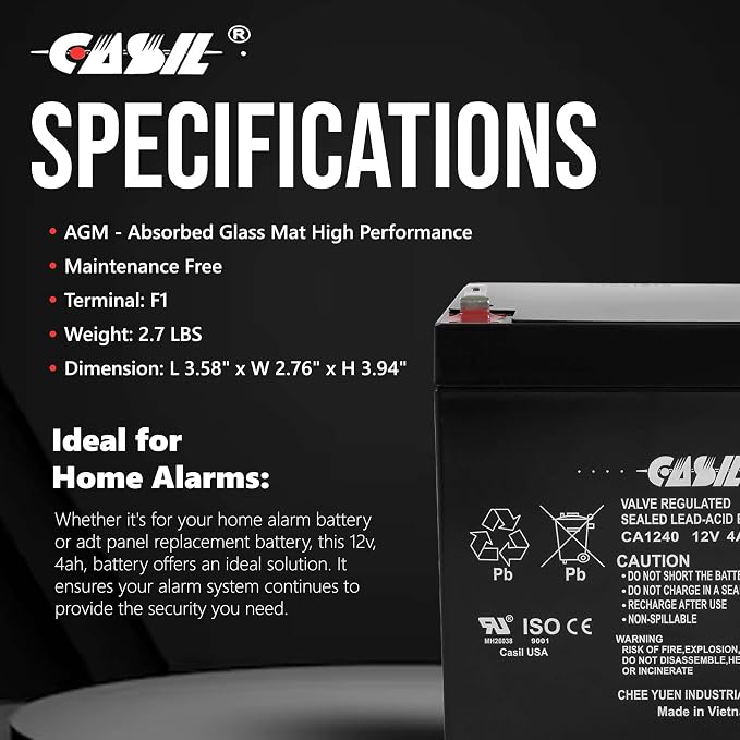 Casil CA-1240 12V 4Ah Sealed Lead-Acid Battery – Replacement - Image 7