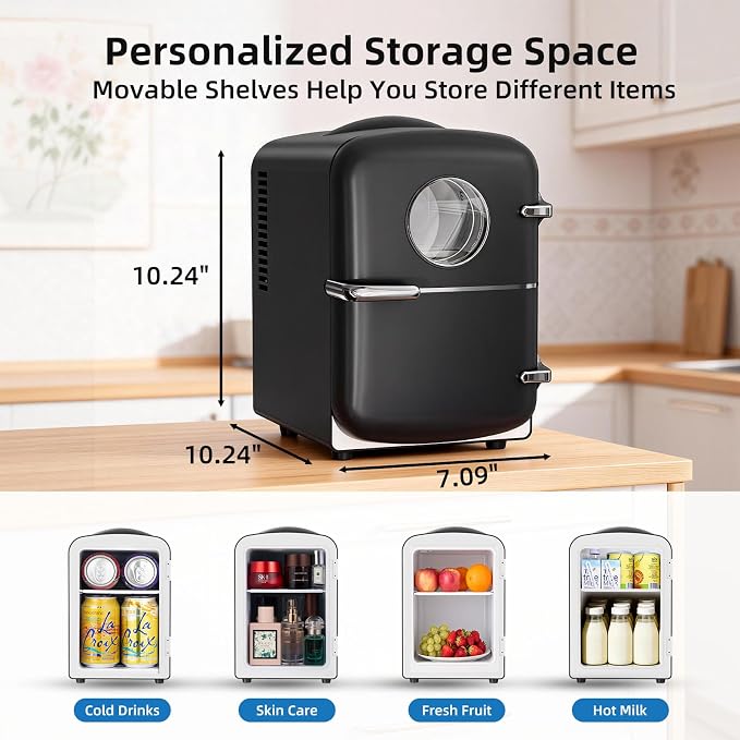 Antarctic Star Mini Fridge, 4L Capacity/6 Cans Portable Cooler and Warmer Compact Refrigerator, for Bedroom,Car,Office and Dorm, Small Cooler and Warmer for Cosmetics, Beverage and Food, Black - Image 5