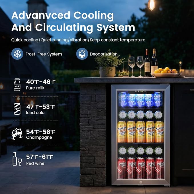 Electactic Mini Fridge 130 Can Lockable Beverage Refrigerator Cooler, 3.1 Cu.Ft Drink Fridge Silver Glass Door for Soda Wine Beer, Digital Temperature Control Cooler for Home,Bar - Image 4