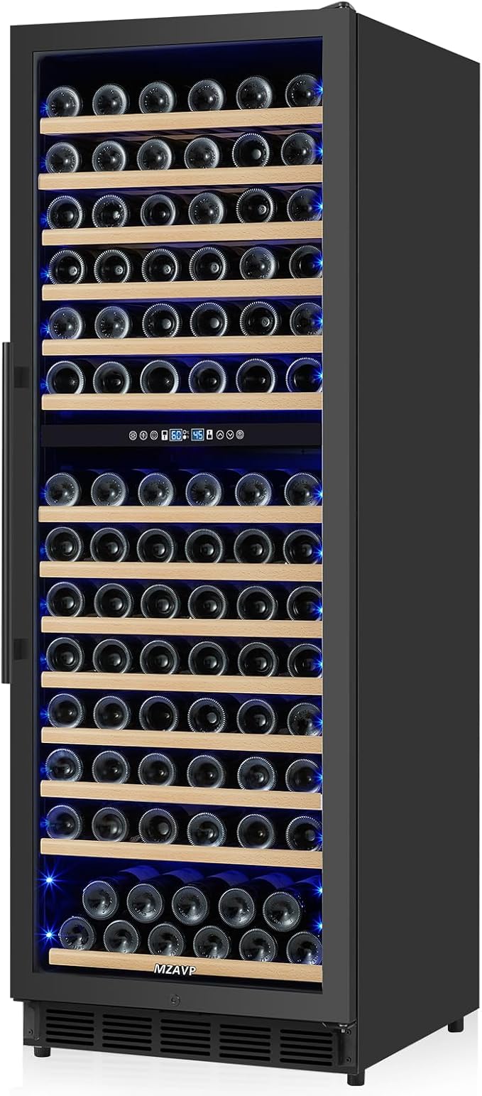 Dual Zone Wine Cooler Refrigerator, 24 Inch Wine Fridge Freestanding or Built-in, 154 Bottle Large Capacity Wine Cooler with Advanced Compressor, Air-circulation System and Low Noise - Black by MZAVP