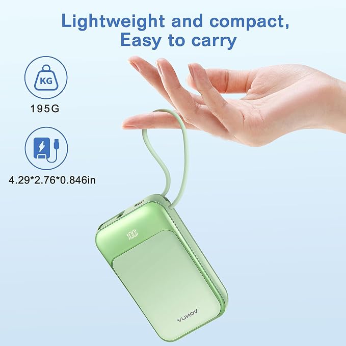 Magnetic Power Bank 10000mAh, Wireless Portable Charger with 15W Max Fast Charging & Built-in USB-C Cable, 22.5W PD LED Display Battery Pack Compatible with iPhone 17/16/15, Samsung Galaxy(green) - Image 4