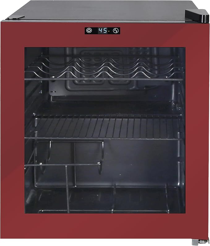 West Bend Beverage Cooler Refrigerator 15 Wine Bottle/60 Can Capacity, Glass Door, 17-Inch Wide Freestanding, Adjustable Thermostat Control, 1.6-Cu.Ft, Burgundy by WestBend