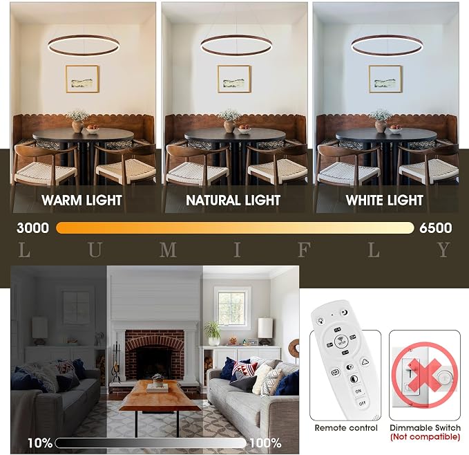 LED Ring Chandelier 24 Inches Round Chandelier Wood Grain Finish Dimmable LED - Image 4
