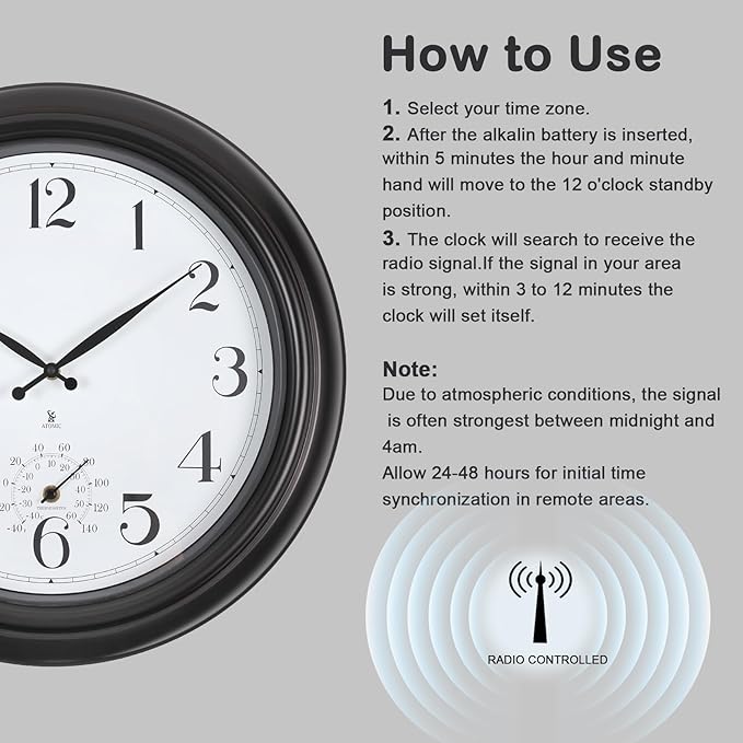 Atomic Outdoor Wall Clock 18 Inch Sealed Outdoor Waterproof Clock - Image 4
