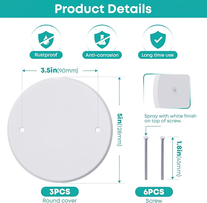 3 Pcs Smoke Detecte Cover Plate, 5 Inch Metal Round Blank Ceiling Cover Plate - Image 2
