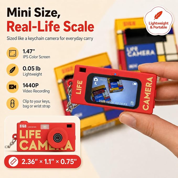 Mini Keychain Digital Camera, 1440P Video, 2MP Photos, 16GB Card, Type C - Image 2