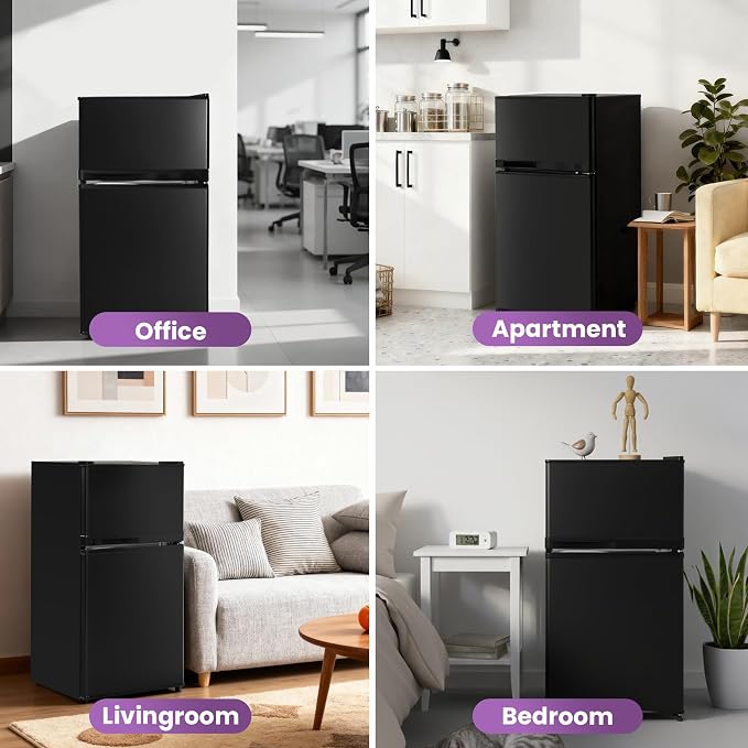 Tehanld 3.6 Cu.Ft Mini Fridge with Freezer for Dorm Office, Black | Double Door Compact Refrigerator with Low Noise Technology, Removable Shelves for Bedroom and Apartment Storage - Image 7
