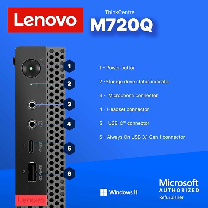 Lenovo M720Q ThinkCentre Mini PC | Windows 11 Pro | Intel i5-8400T | 16GB RAM + 500GB NVME | 5G WiFi + BT | Home or Office Micro Desktop Computer (Renewed) - Image 2