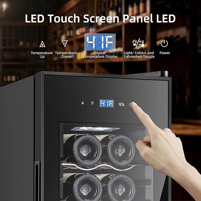Mini Wine Fridge, 12 Bottle Compressor Wine Cooler Refrigerator, Freestanding Wine Cellar For Red&White Wine, Digital Temperature Control, Removable Shelves, Glass Door - Image 2